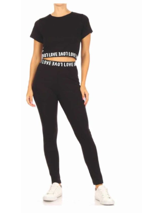 Activewear Sets 2 Pcs with Love Print on Waist and Crop Top