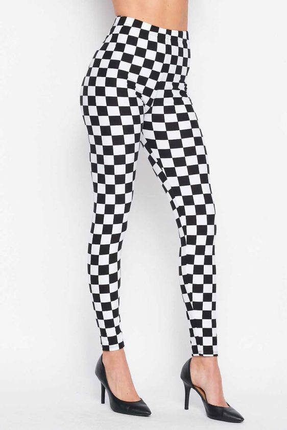Black & White Checkered Flag Print Full-Length Leggings - 5