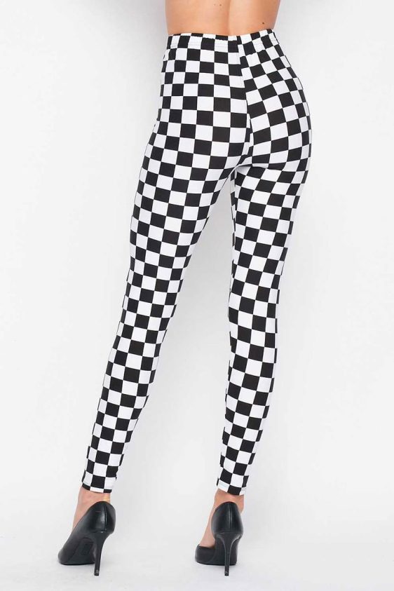 Black & White Checkered Flag Print Full-Length Leggings - 2