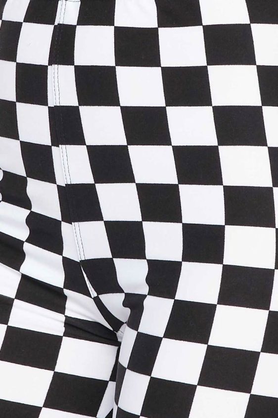 Black & White Checkered Flag Print Full-Length Leggings - 7