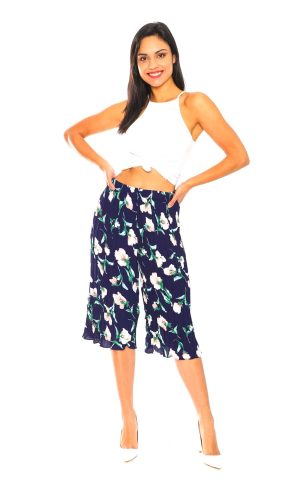 Floral Print Pants with Green Leaves