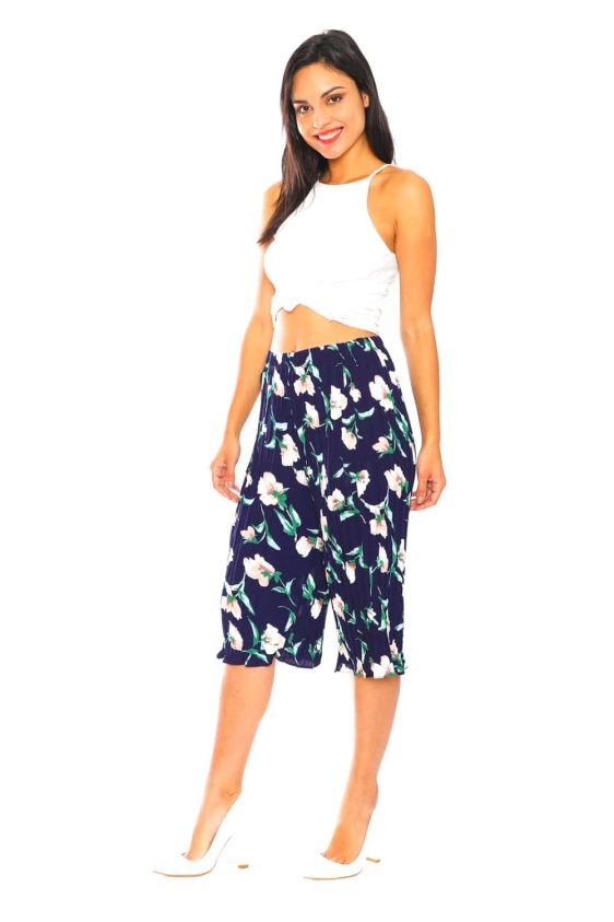 Floral Print Pants with Green Leaves - 1