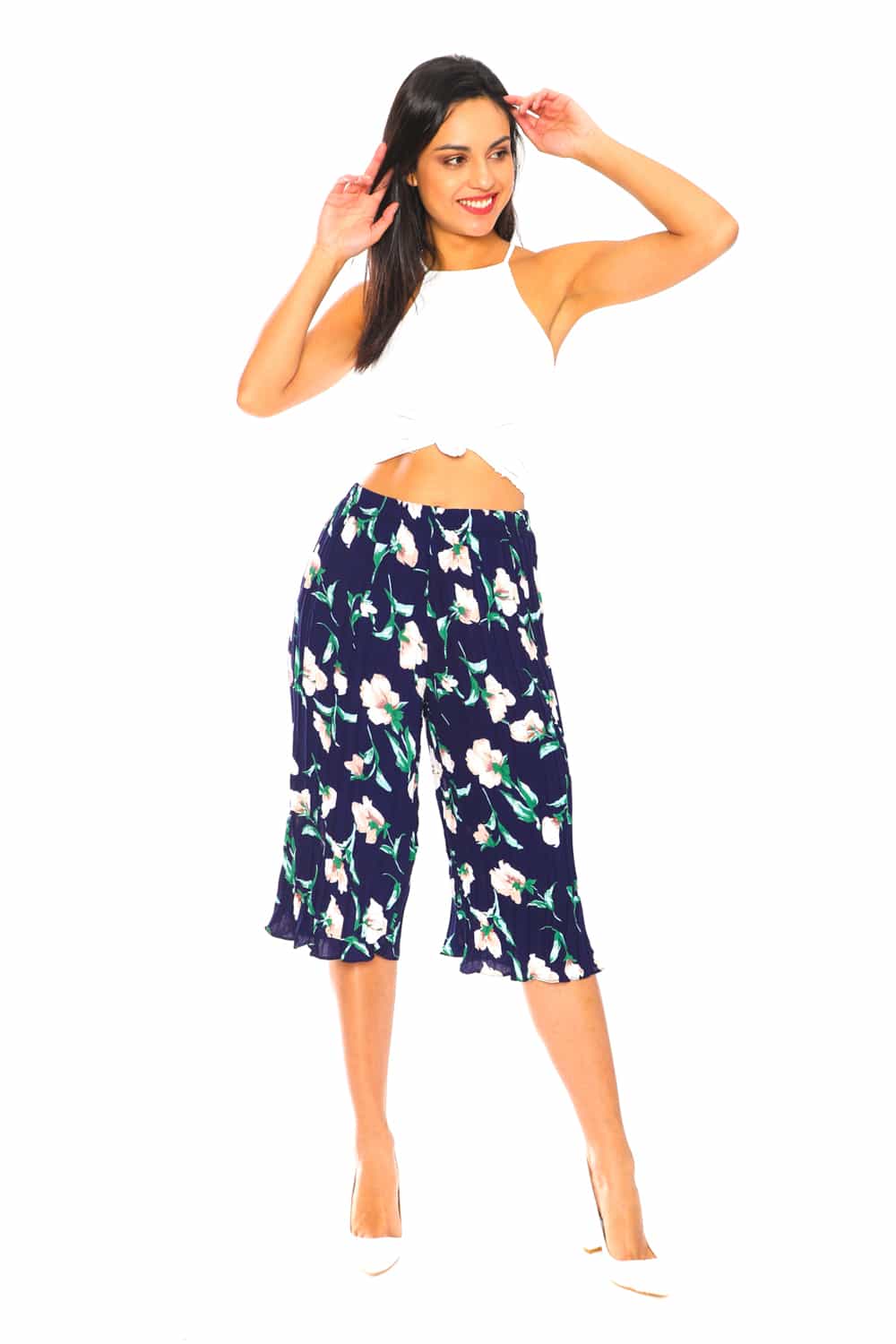 Floral Print Pants with Green Leaves - 2