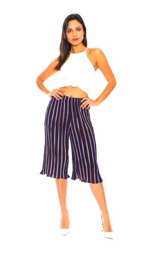 Pleated Pants with Multi Color Stripes