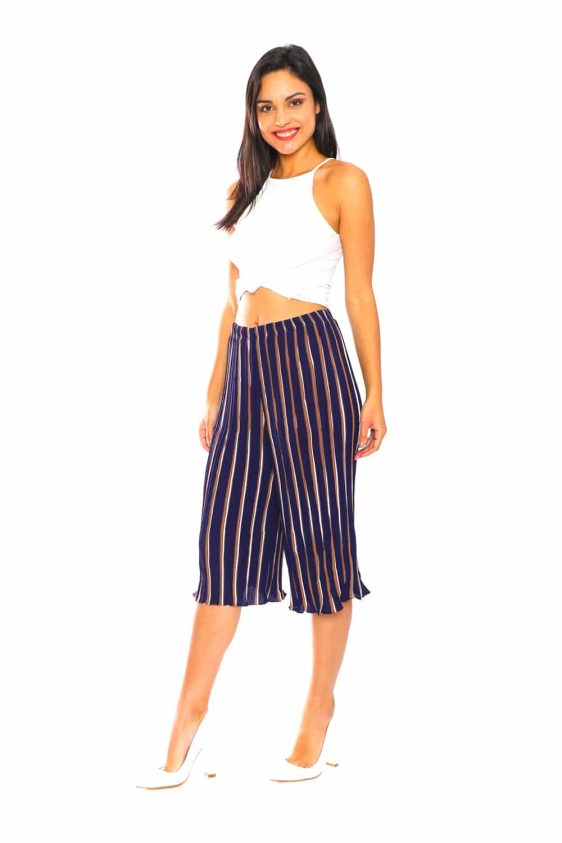 Pleated Pants with Multi Color Stripes - 2