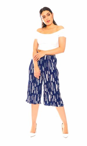 Pleated Women's Pants with Beige Stripes