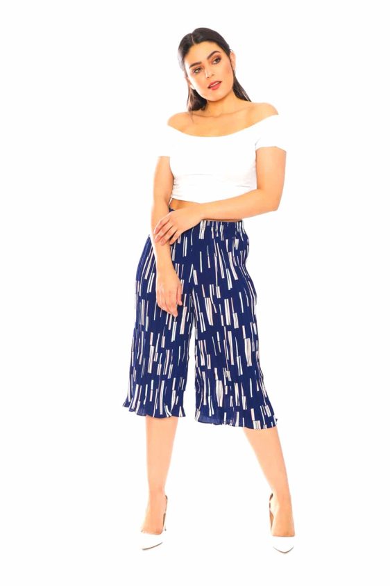 Pleated Women's Pants with Beige Stripes