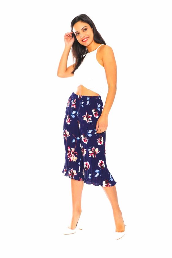 Floral Print Pants with Blue Leaves - 2
