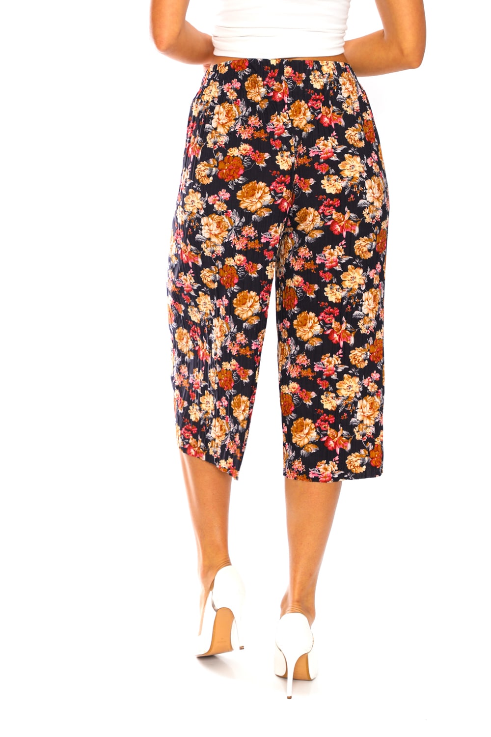 Pleated Culotte Pants with Elastic Waistband - 4