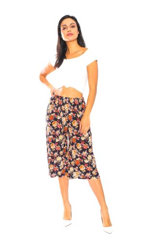 Pleated Culotte Pants with Elastic Waistband