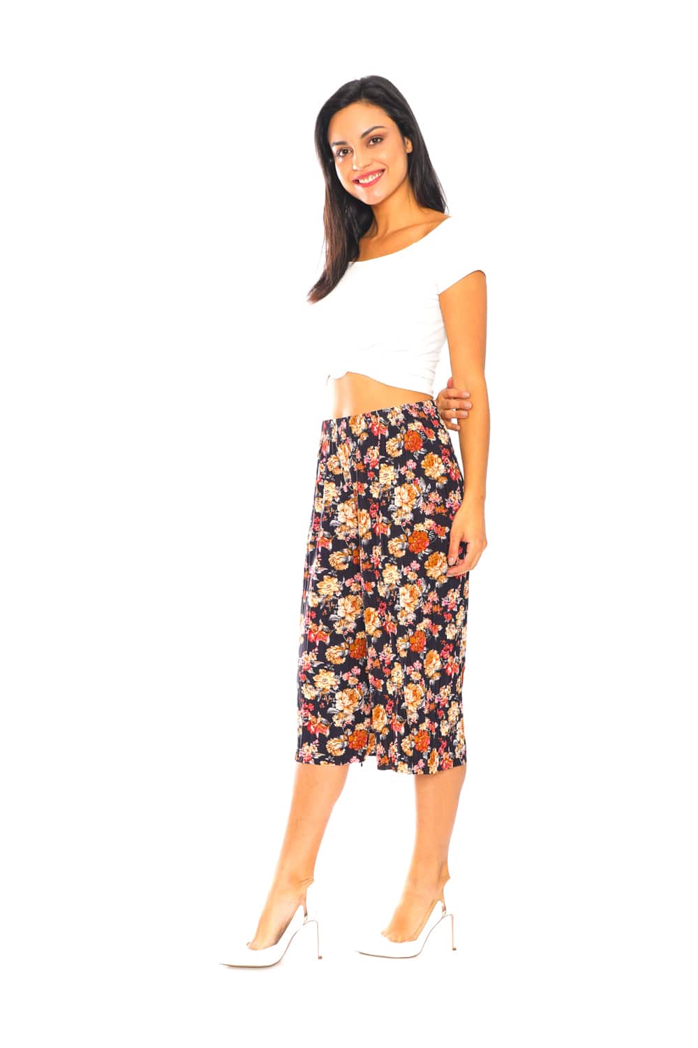 Pleated Culotte Pants with Elastic Waistband - 3