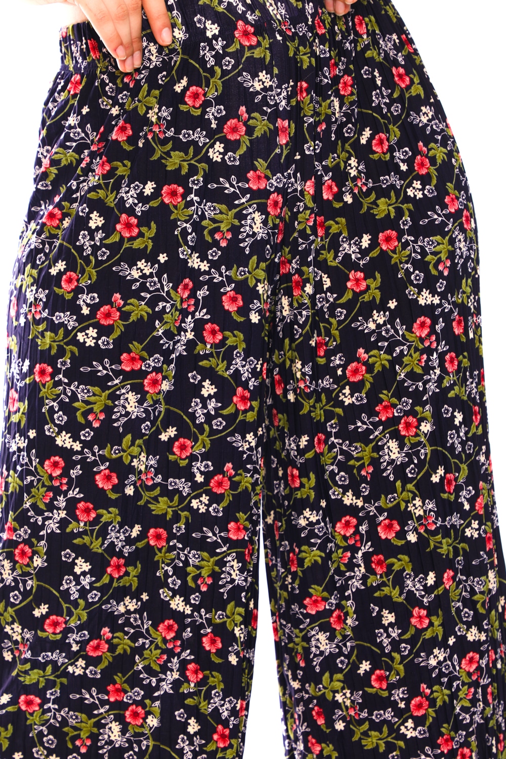 Floral Print Pants with Elastic Waistband - 1