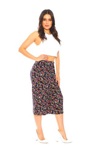 Floral Print Pants with Elastic Waistband