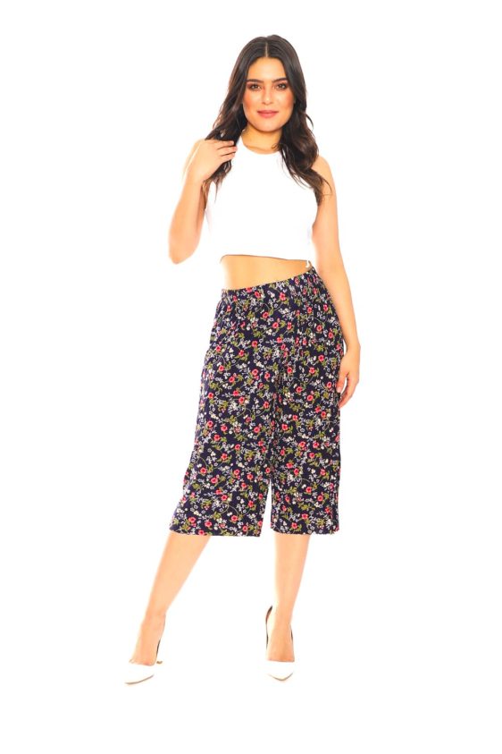 Floral Print Pants with Elastic Waistband - 2