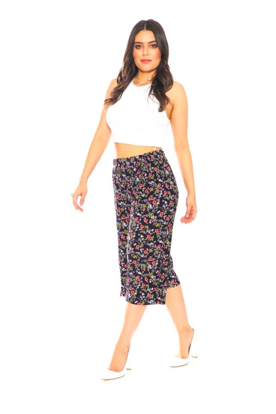 Floral Print Pants with Elastic Waistband - 3
