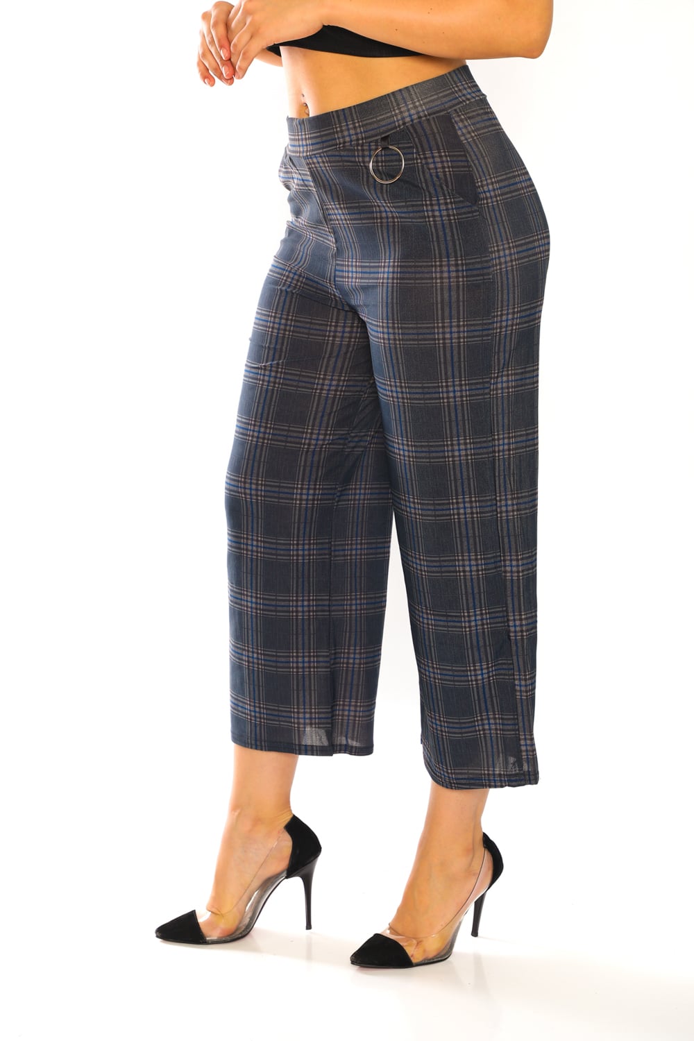 Plaided Wide Leg Trousers - 4