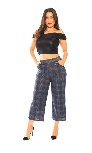 Plaided Wide Leg Trousers