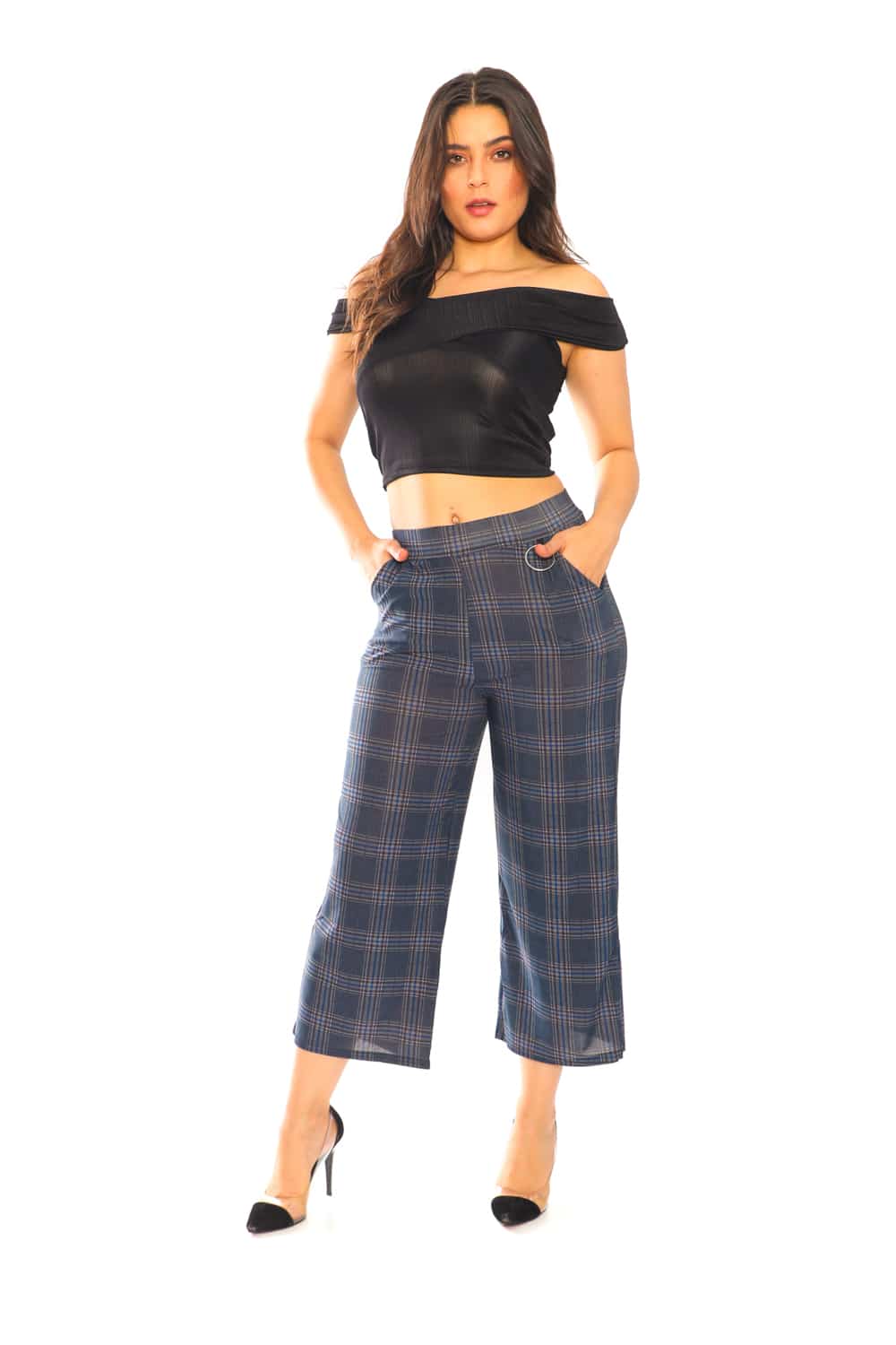 Plaided Wide Leg Trousers