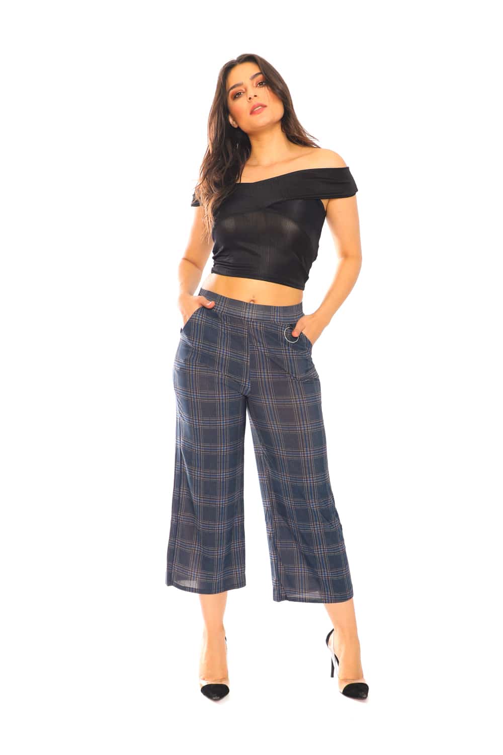 Plaided Wide Leg Trousers - 2