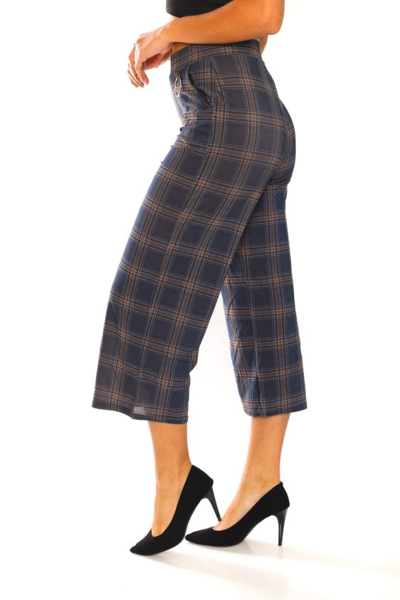 Plaided Wide Check Print Pants - 4