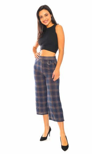 Plaided Wide Check Print Pants