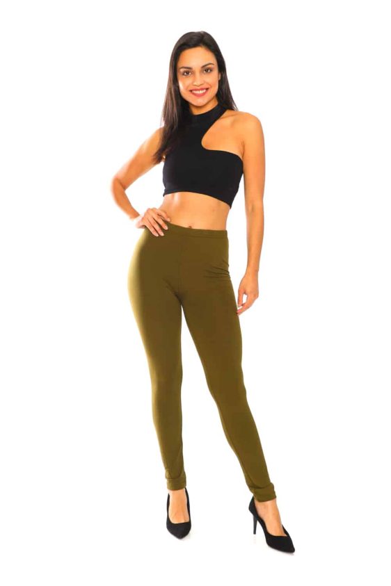 Solid Color 1 Inch Elastic Waisted Vivid Color Ankle Leggings