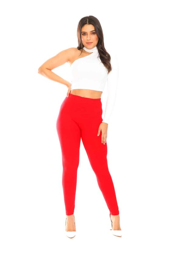 Solid Color 1 Inch Elastic Waisted Vivid Color Ankle Leggings