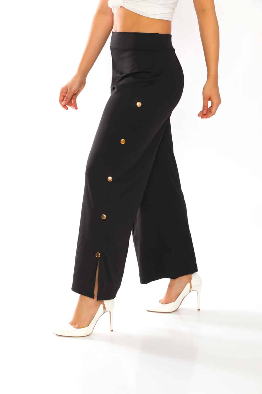 Women's Solid Side Button Trim Pants - 1
