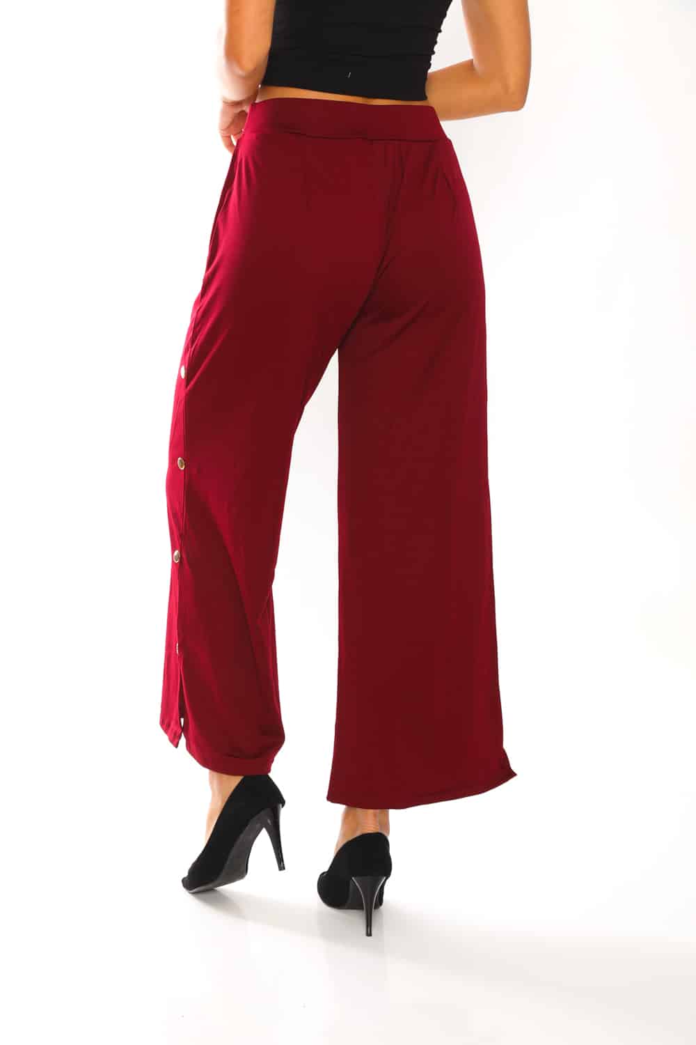 Women's Solid Side Button Trim Pants - 5