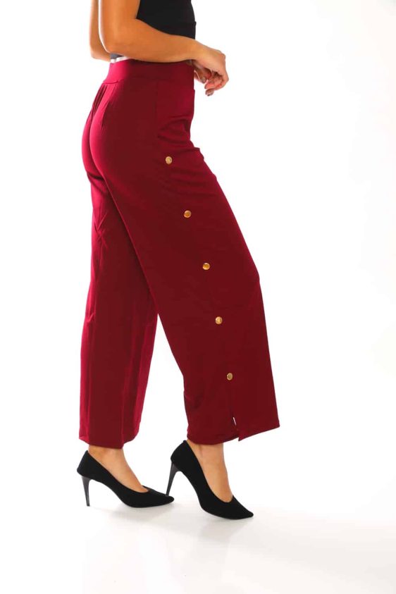 Women's Solid Side Button Trim Pants - 2