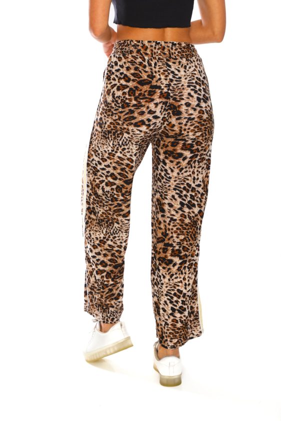Women's Side Tape Leopard Design Wide Pants-19s - 5