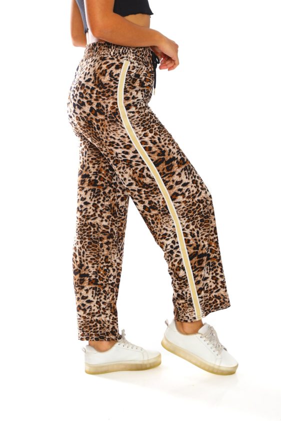 Women's Side Tape Leopard Design Wide Pants-19s - 1