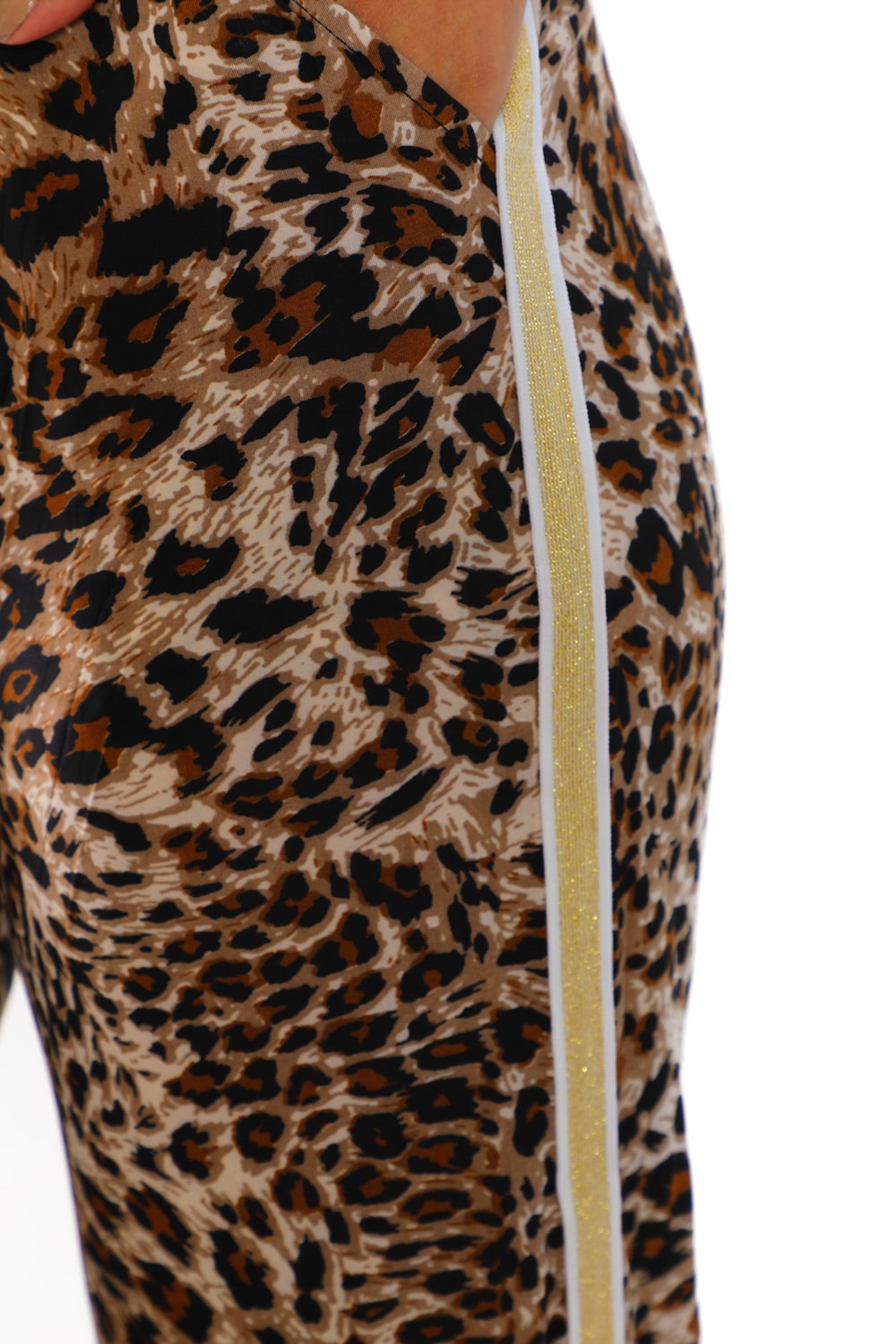 Women's Side Tape Leopard Design Wide Pants-19s - 6