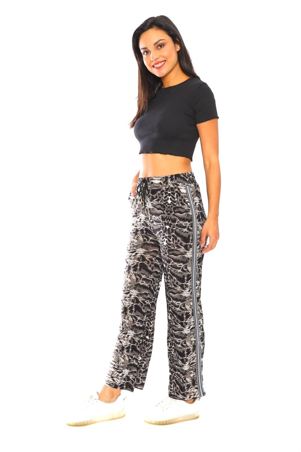 Women's Side Tape Leopard Print Wide Pants - 3