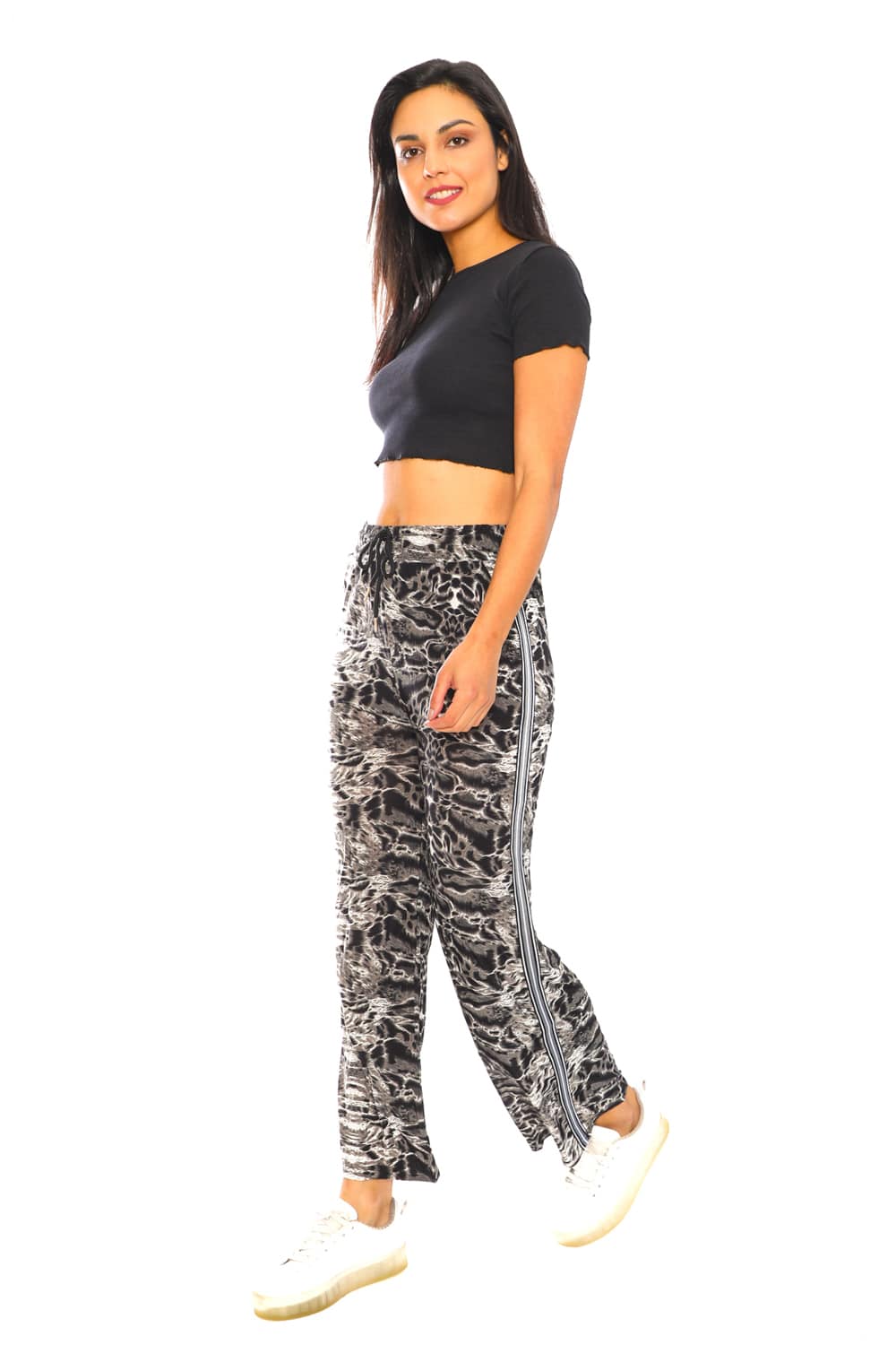 Women's Side Tape Leopard Print Wide Pants