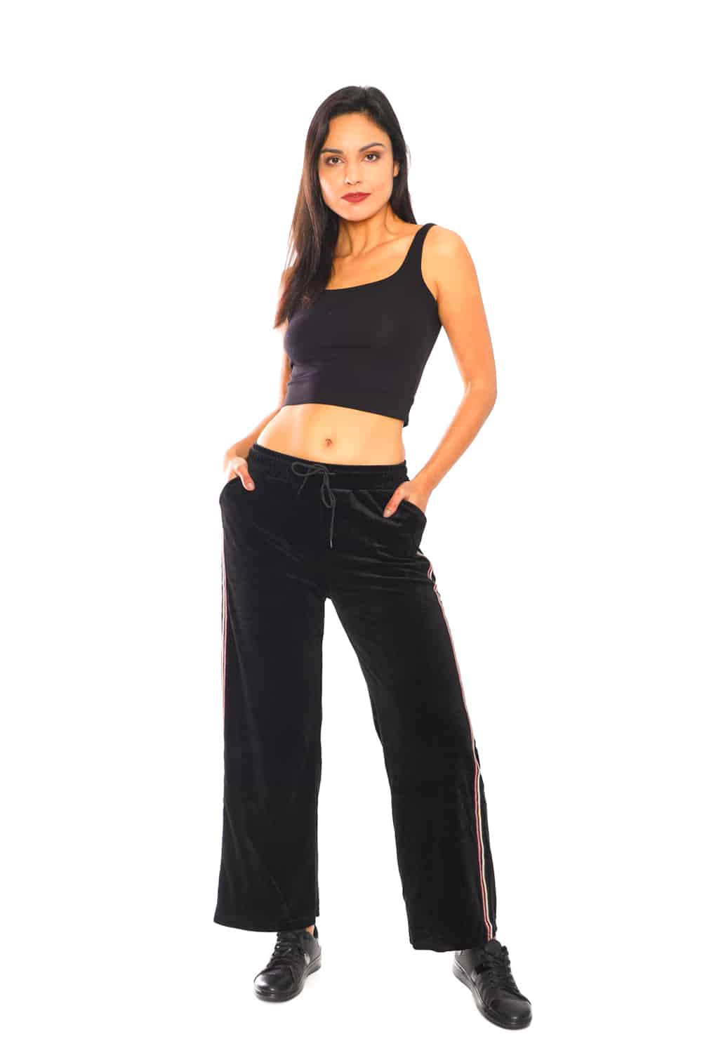 Women's Side Taping Velour Wide Pants - 2