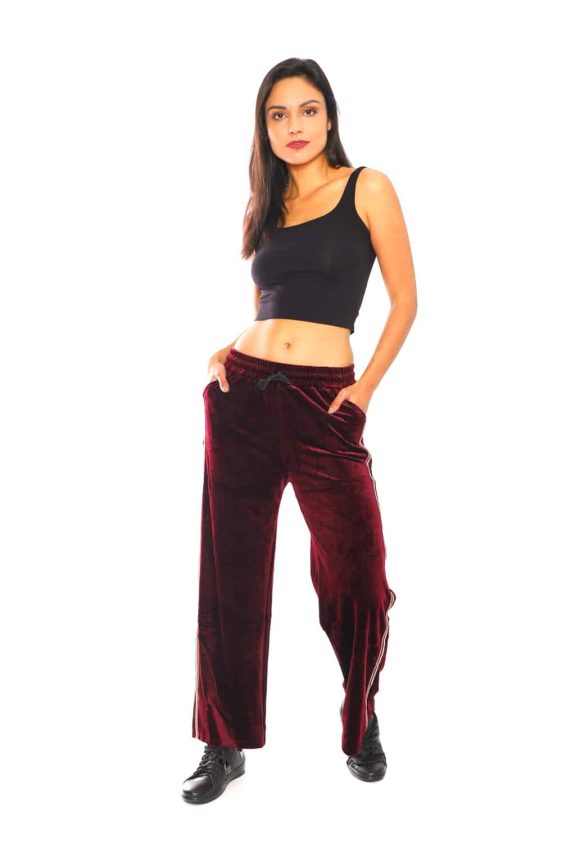 Women's Side Taping Velour Wide Pants - 4