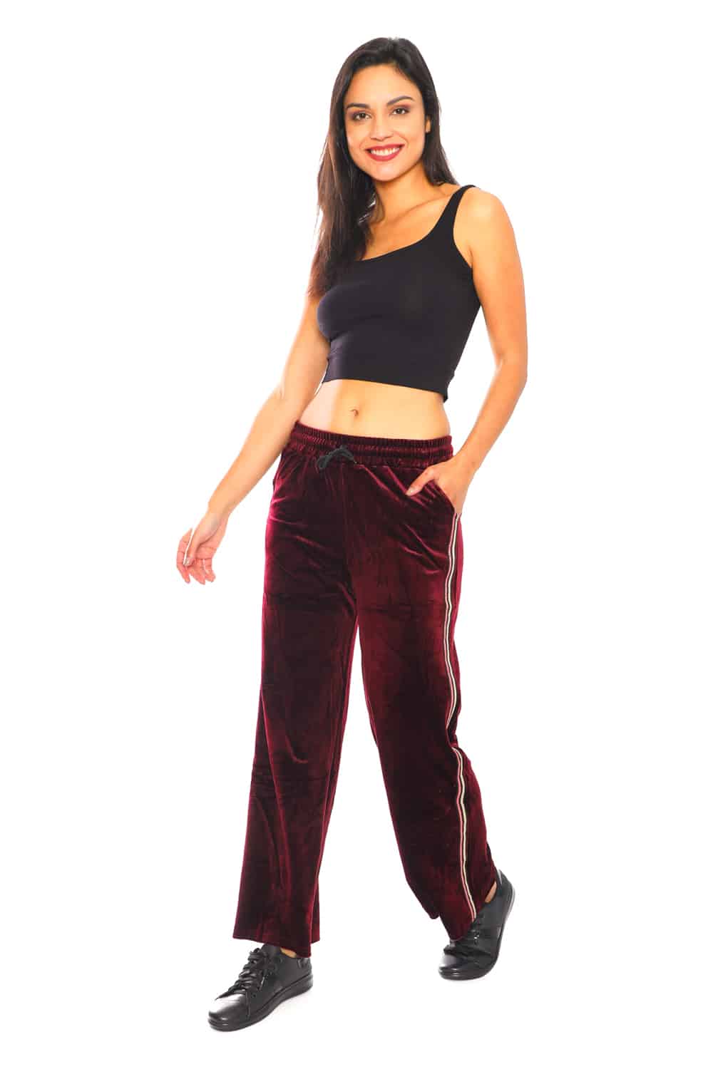 Women's Side Taping Velour Wide Pants - 4