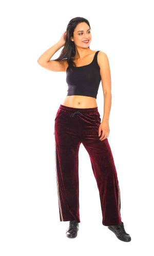 Women's Side Taping Velour Wide Pants