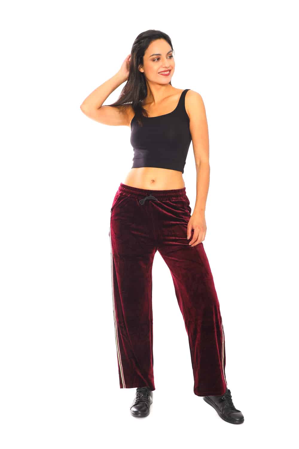 Women's Side Taping Velour Wide Pants