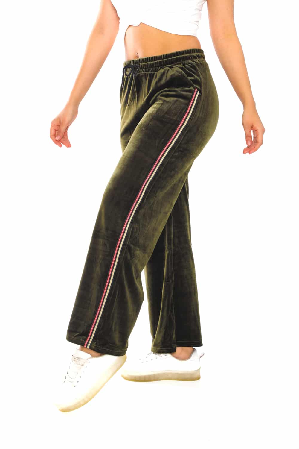 Women's Side Taping Velour Wide Pants - 19