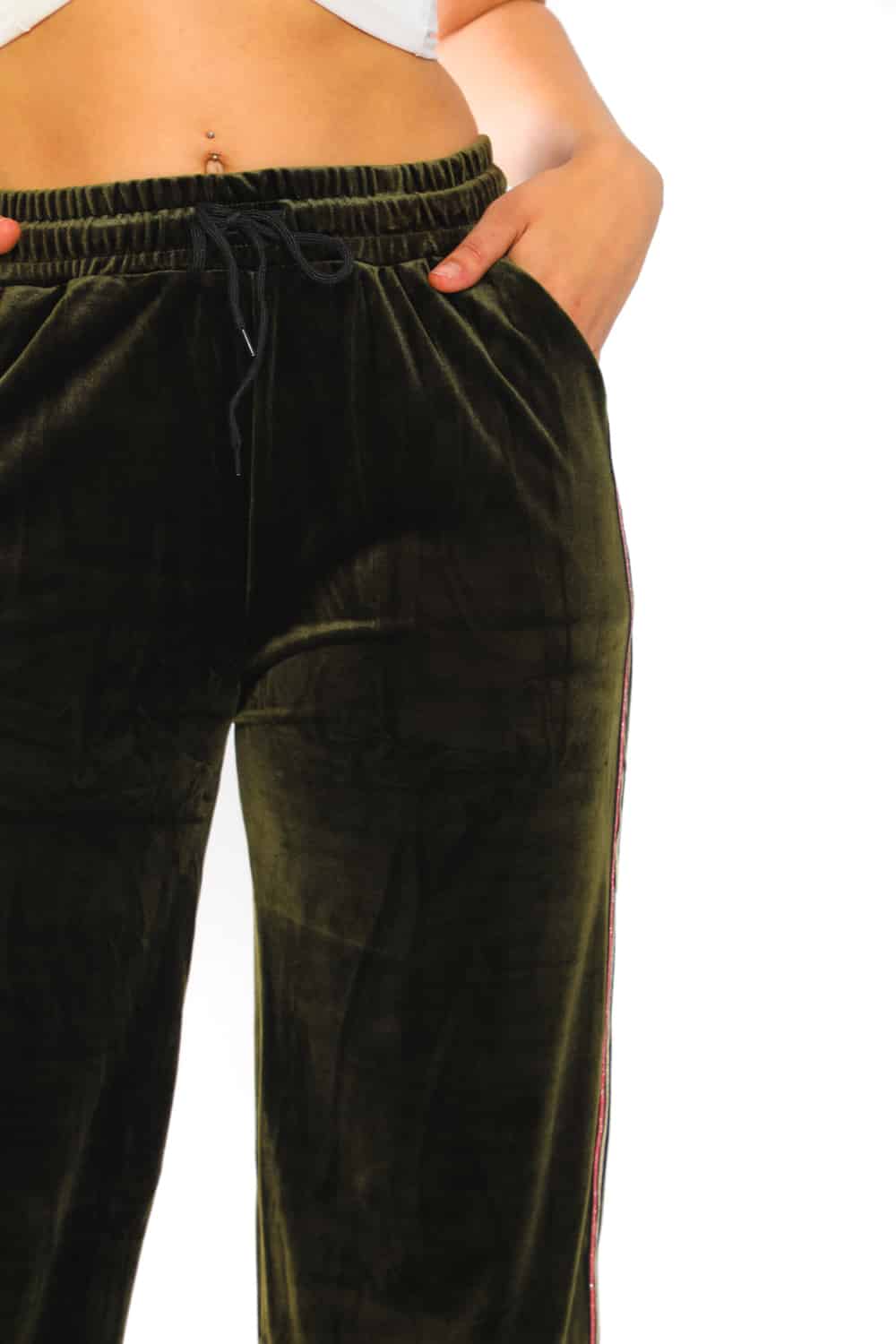 Women's Side Taping Velour Wide Pants - 20
