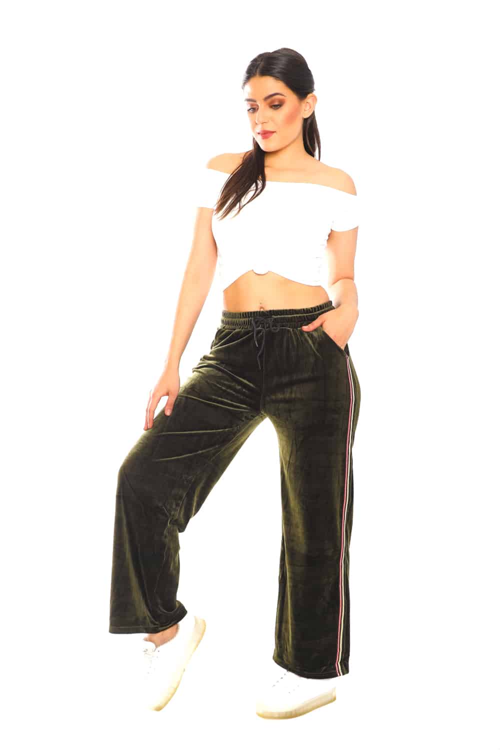 Women's Side Taping Velour Wide Pants - 21