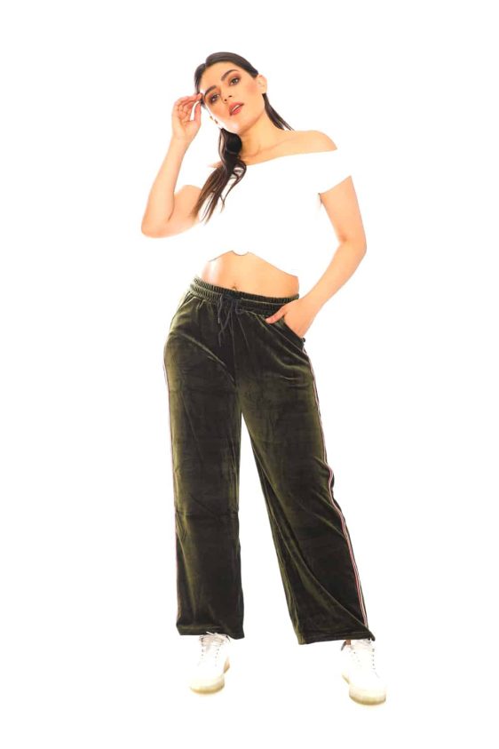 Women's Side Taping Velour Wide Pants - 23