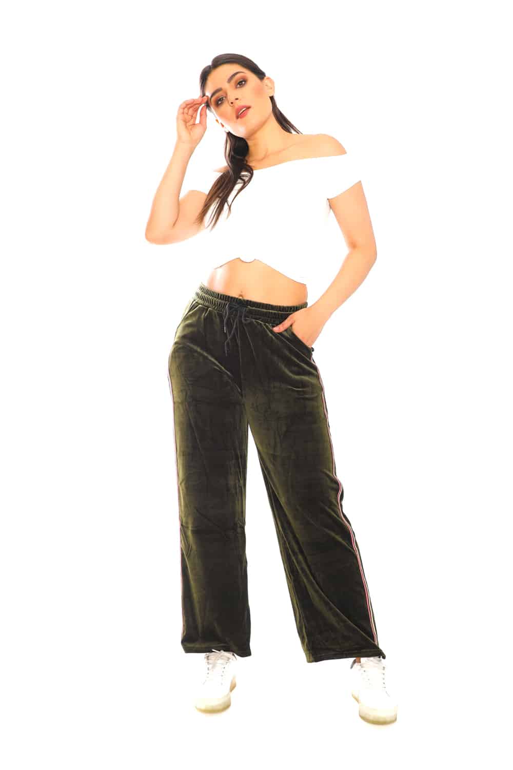 Women's Side Taping Velour Wide Pants - 22