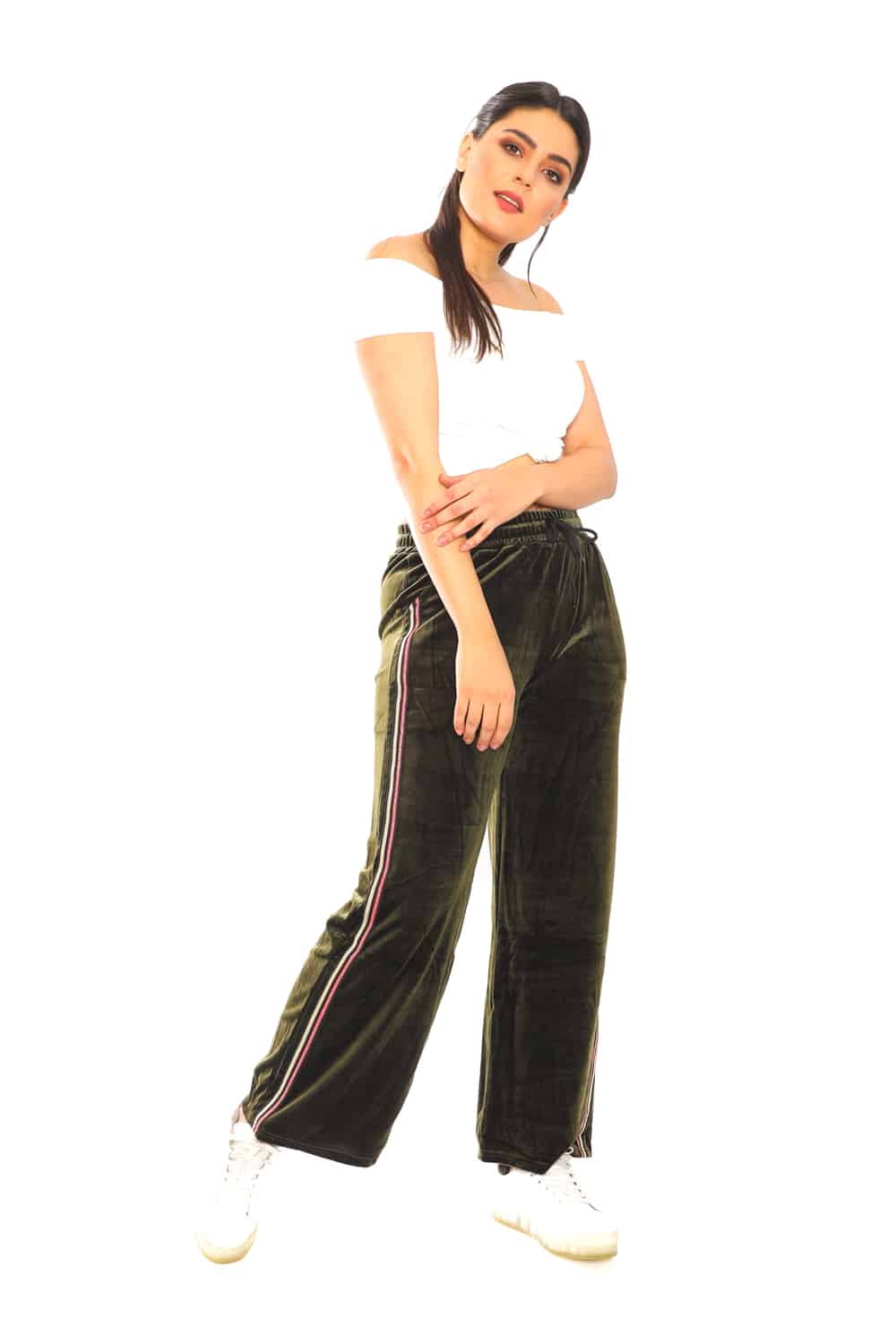 Women's Side Taping Velour Wide Pants - 23