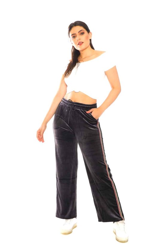 Women's Side Taping Velour Wide Pants - 30