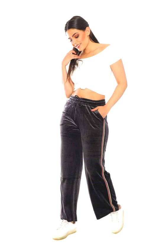 Women's Side Taping Velour Wide Pants - 31
