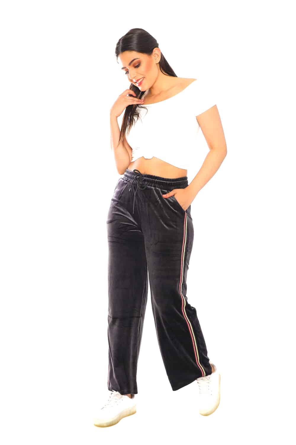 Women's Side Taping Velour Wide Pants - 30
