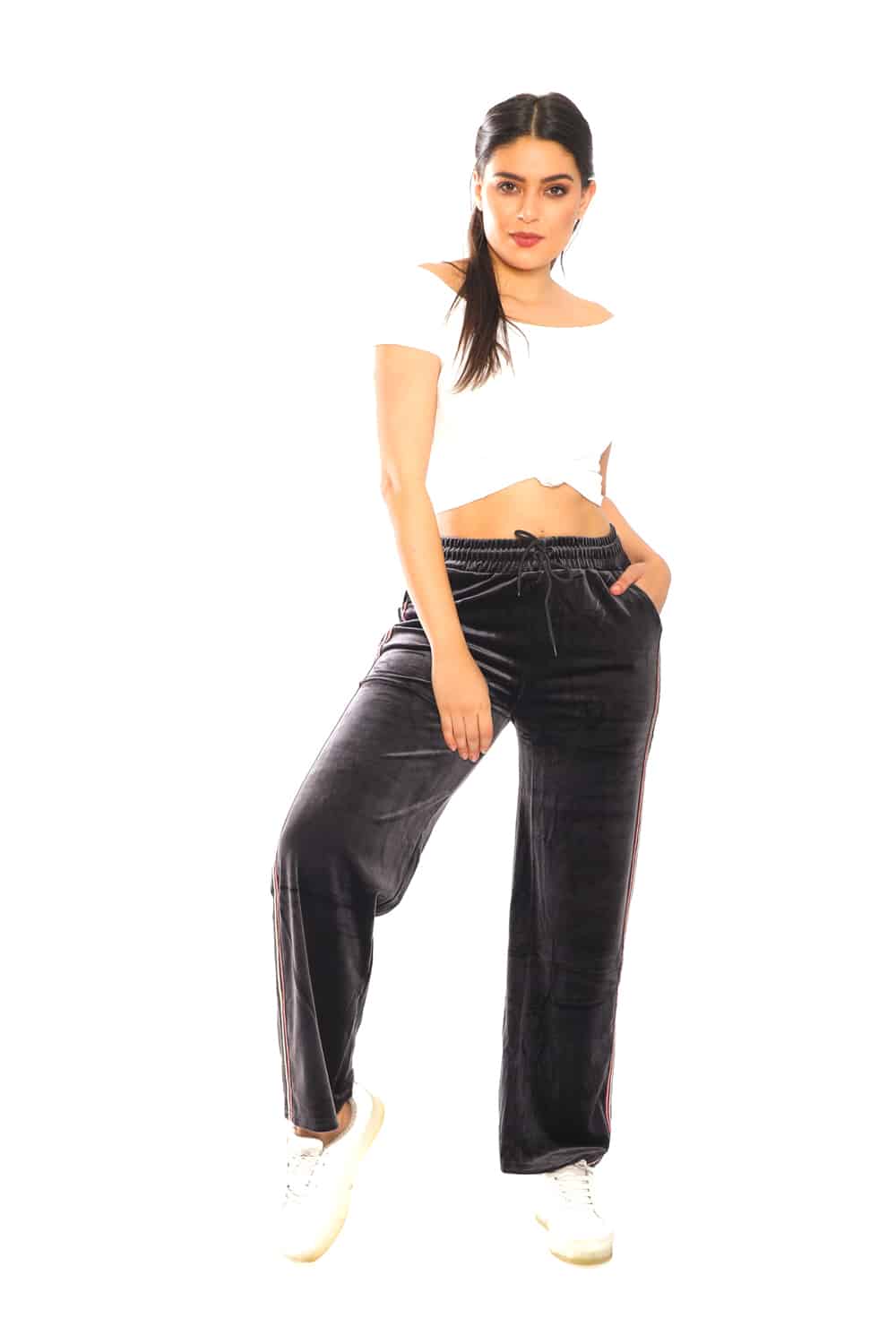 Women's Side Taping Velour Wide Pants - 31